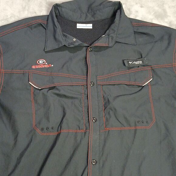 Georgia Bulldogs Columbia PFG Mens XXL 2XL Button Up Shirt Black Vented Fishing - Picture 1 of 12